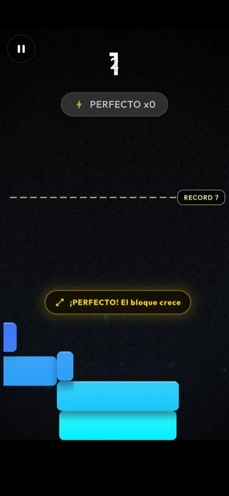 The game calling out a perfect landing: the block grows