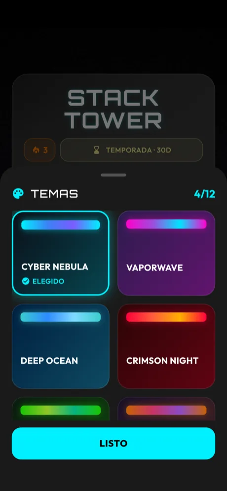 Theme picker showing unlockable colour themes